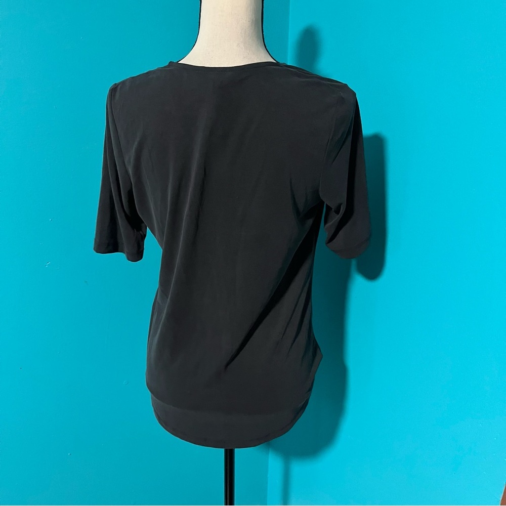 NWT Banana Republic S Dark Gray Short Sleeve Surplice Faux Wrap Top High Low - Picture 3 of 4